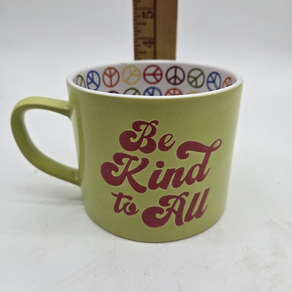 Boston Warehouse 18-Oz Lime‎ Green Pink Be Kind To All Coffee Tea Peace Sign Mug - Picture 3 of 7